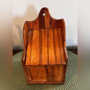 Antique Wall Salt Box Vintage Primitive Wood 9" Tall x 5" Wide x 4” Deep See Pic
